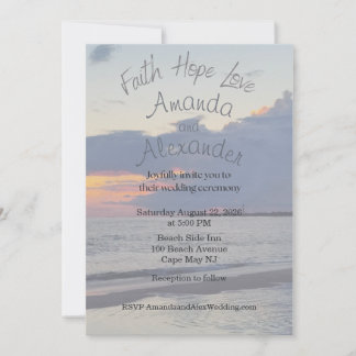 Faith Hope Love Beach Photo Wedding Invitation Einladung