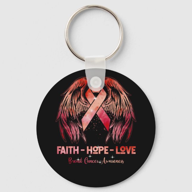 Faith hope love breast cancer pink wings back schlüsselanhänger (Vorderseite)