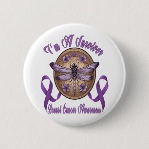 Faith Hope Love Draquelly Breast Cancer Awareness Button
