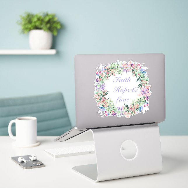 Faith Hope & Love Floral Wreath Sticker (Ordinateur portable sur le bureau)