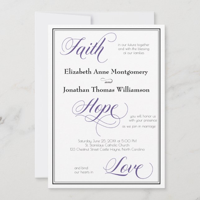 Faith Hope Love Graceful Script Faire-part de mari (Devant)