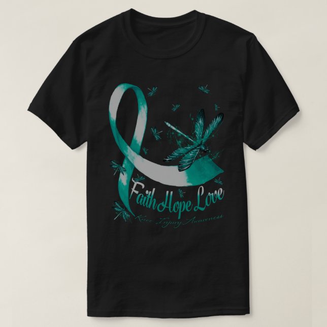 Faith Hope Love Knee Injury Awareness Dragonfly T-Shirt (Design vorne)