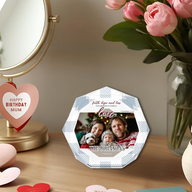 Faith Hope Love Modern Blue Family Fotoblock (Von Creator hochgeladen)