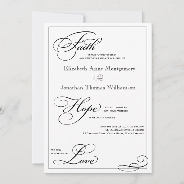 Faith Hope Love Script Faire-part de mariage (Devant)