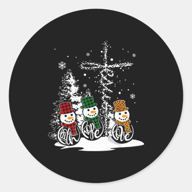 Faith Hope Love Snowman Jesus Christian Tree Chris Runder Aufkleber (Vorderseite)