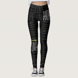 Faith HopeLoveStärke und Mut Grau auf schwarz Leggings