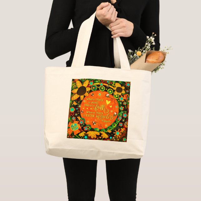 Faith Hübsch Orange Yellow Floral Bumblebee Irland Jumbo Stoffbeutel (Vorderseite (Produkt))