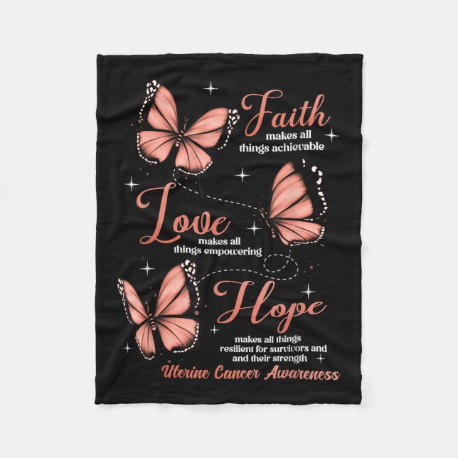 Faith Liebe Hope Butterfly Uterine Cancer Awarenes Fleecedecke (Vorderseite)