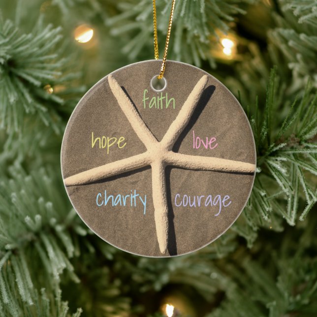 Faith Liebe Hope Courage Wohltätigkeit Starfish Keramikornament (Baum)