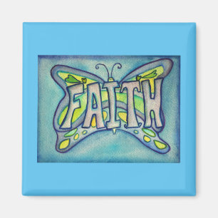 Faith Mot Bleu Papillon Aimant d'art personnalisé