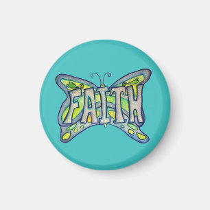 Faith Mot Bleu Papillon Aimant d'art personnalisé
