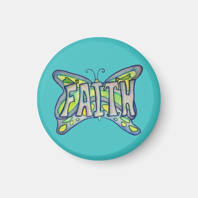 Faith Mot Bleu Papillon Aimant d'art personnalisé (Devant)