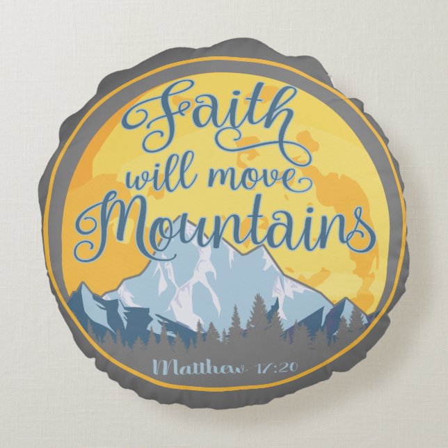 Faith Mountains Christliches Design Rundes Kissen (Rückseite)