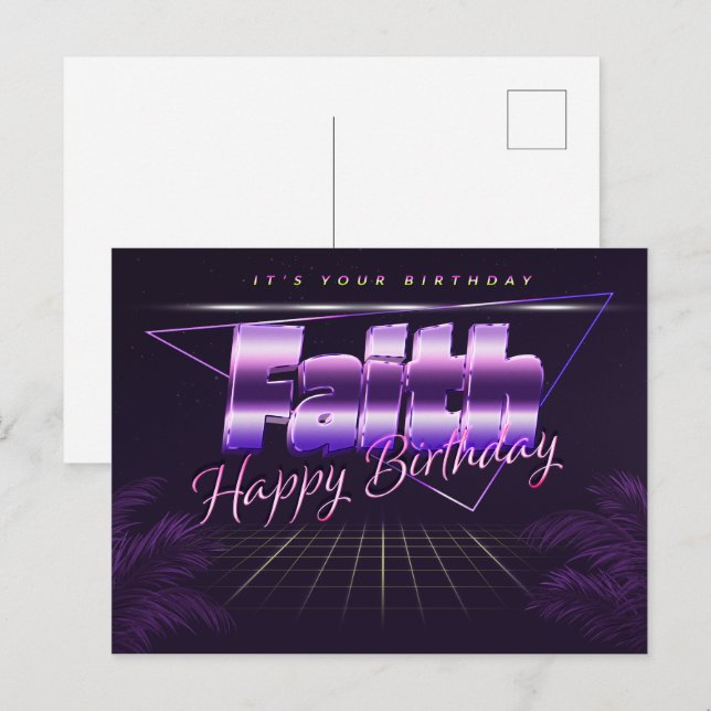 Faith Nom Prénom carte postale violette anniversai (Devant / Derrière)