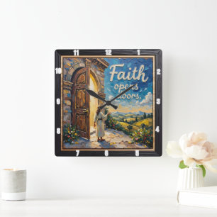Faith öffnet Türen Quadratische Wanduhr