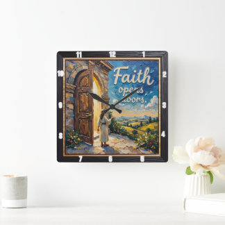 Faith öffnet Türen Quadratische Wanduhr