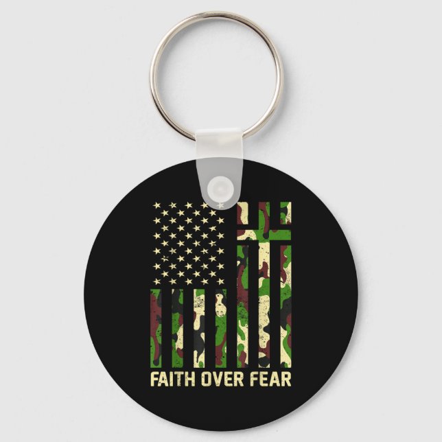 Faith Over Fear Christian Americn Flag Camouflage  Schlüsselanhänger (Vorderseite)