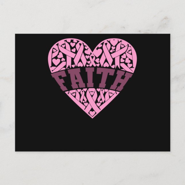 Faith Pink Heart Breast Cancer Awareness Ankündigungspostkarte (Vorderseite)