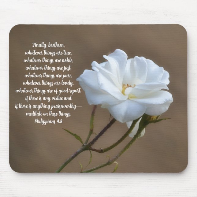 Faith Pure White Rose Philippians 4:8 Bible Verse Mousepad (Vorne)