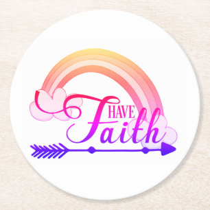 Faith Rainbow Runder Pappuntersetzer