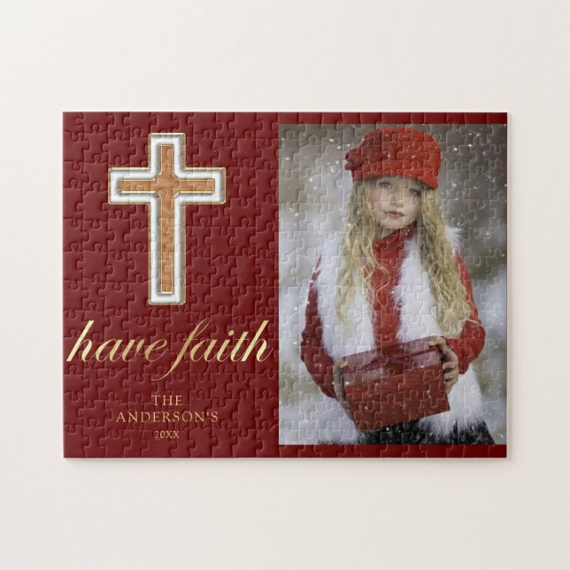 Faith | Religiöses Cross Christmas Foto (Horizontal)
