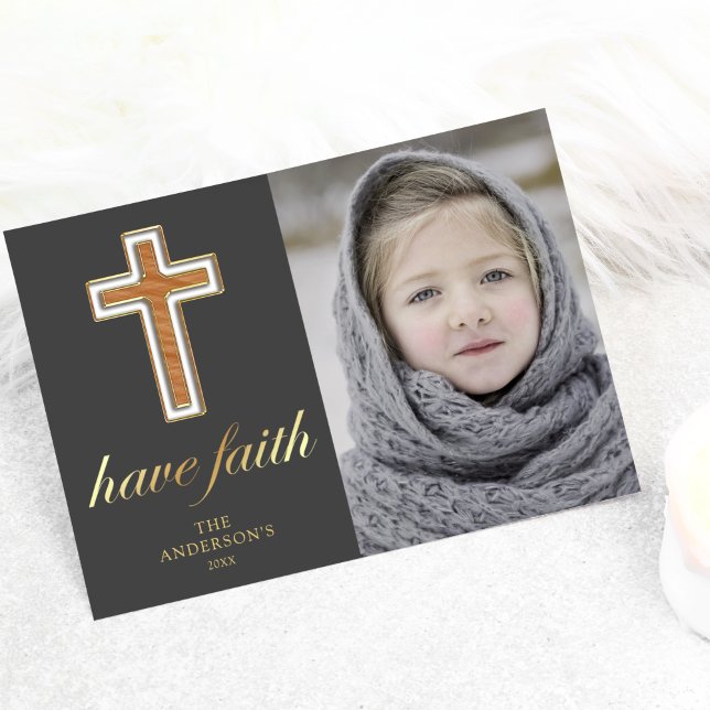 Faith | Religiöses Cross Christmas Foto Feiertagskarte (Von Creator hochgeladen)