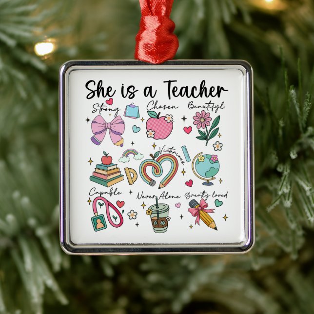 Faith She is Teacher Gift Ornament Aus Metall (Baum)