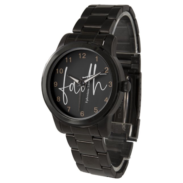Faith Simple Bible Verse Quote Black Typografy Armbanduhr (Schrägansicht)