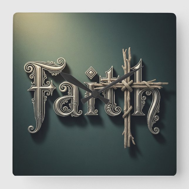 Faith Square Acrylic Wall Clock - Religiöse Dekora Quadratische Wanduhr (Vorderseite)
