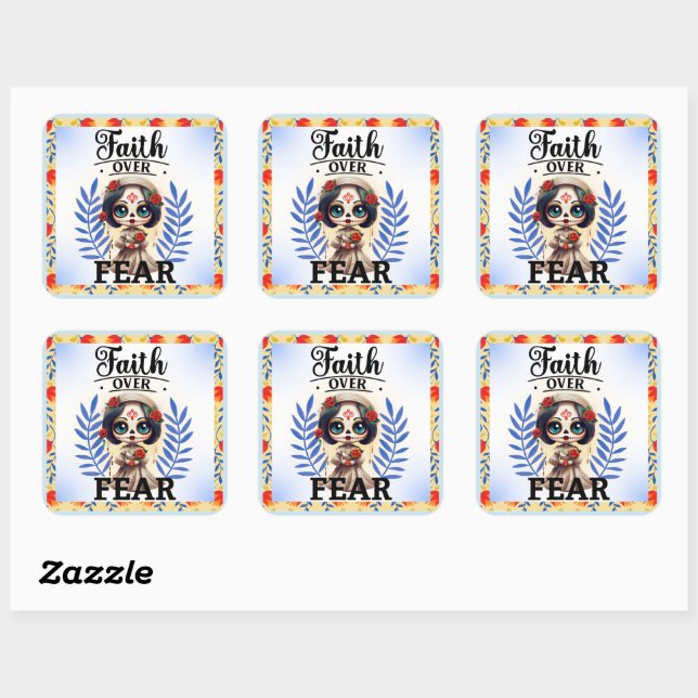 Faith Sugar Skull Quadratischer Aufkleber (Blatt)
