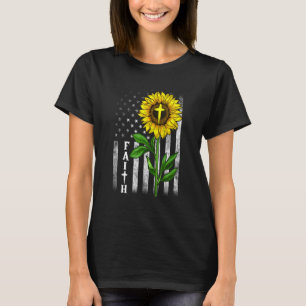 Faith Sunflower US American Flag Cross Christlich T-Shirt