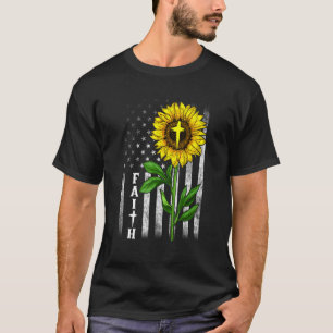 Faith Sunflower US American Flag Cross Christlich T-Shirt