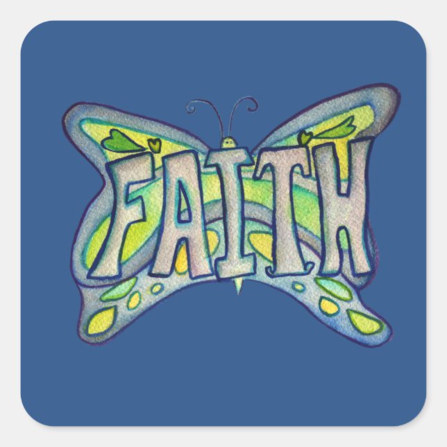 Faith Word Art Bleu Bouton autocollant (Devant)