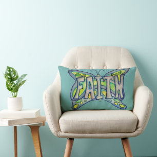 Faith Word Art Blue Butterfly Accent Throw Kissen