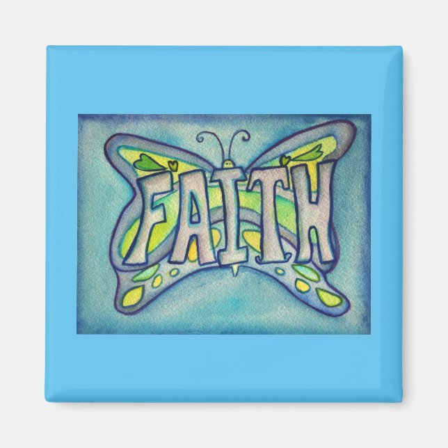 Faith Word Blue Butterfly Custom Art Magnet (Vorne)