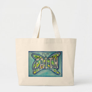 Faith Word Sac fourre-tout d'art papillon bleu