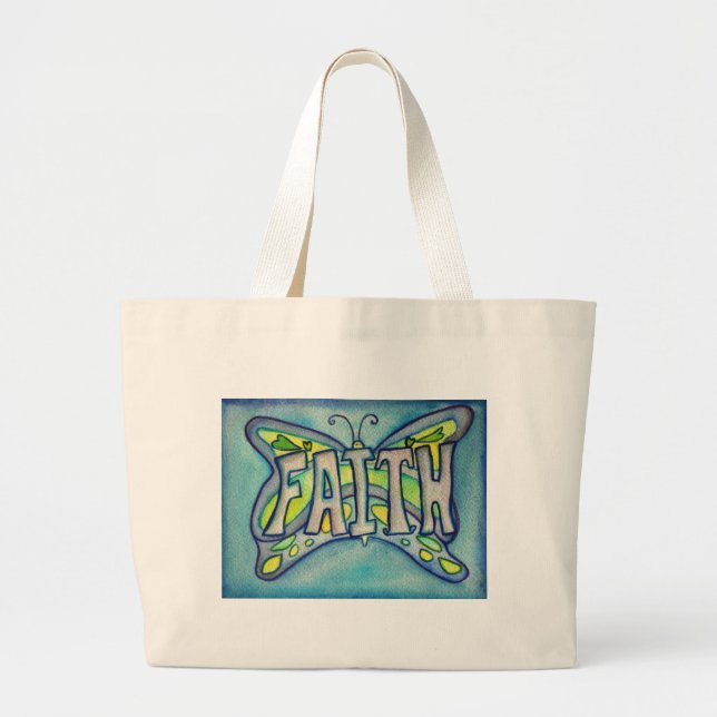 Faith Word Sac fourre-tout d'art papillon bleu (Devant)