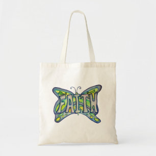 Faith Word Sac fourre-tout d'art papillon bleu