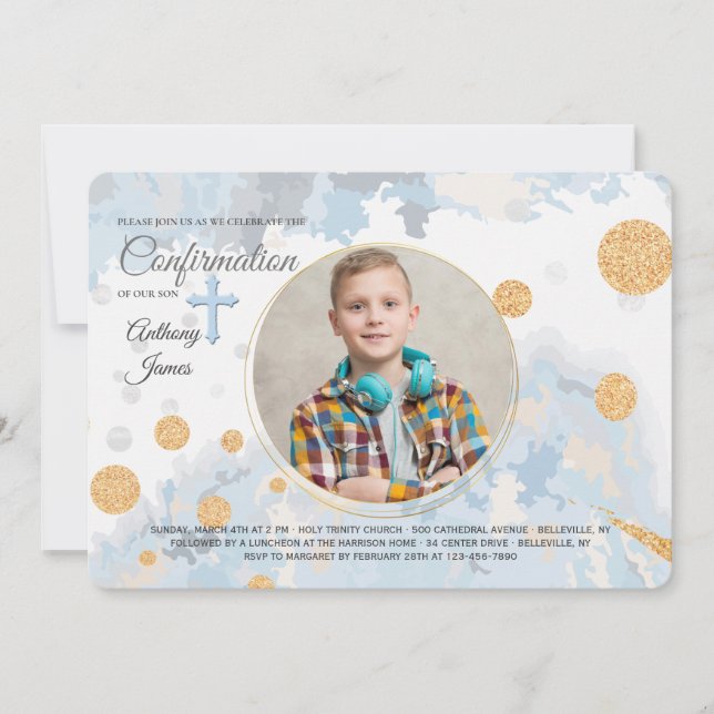 Faithful Blue Foto Religiöse Einladung (Vorderseite)