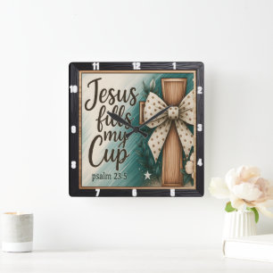 Faithful Scripting Cross Quadratische Wanduhr