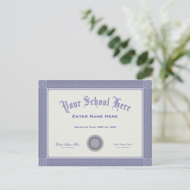 Fake Abschluss Diplomarbeit für Ihre Textpostkarte Postkarte (Stehend Vorderseite)