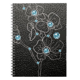 Fake aus schwarzem Leder mit grauen Blume und Notizblock