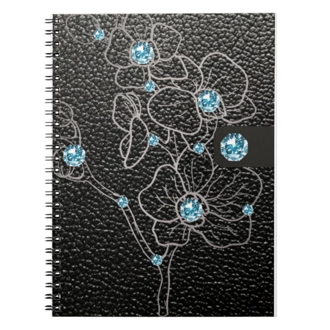 Fake aus schwarzem Leder mit grauen Blume und Notizblock (Vorderseite)