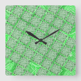 Fake Azulejo, Fakes Folhagens Verdes, Quadradas. Quadratische Wanduhr