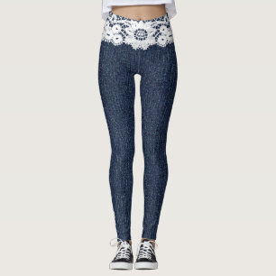 Fake Blue Jeans Blanc dentelle Denim Leggings