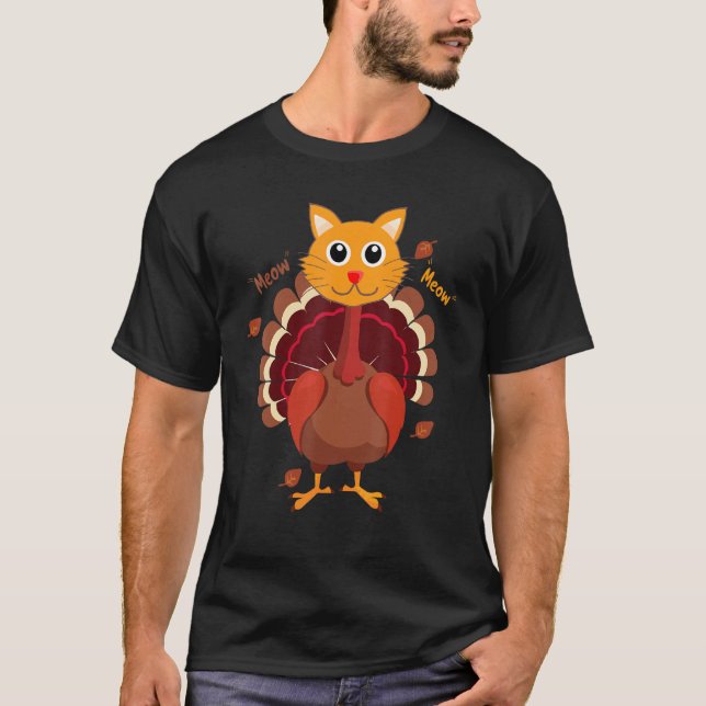 Fake Cat Meow Erntedank Türkei T-Shirt (Vorderseite)