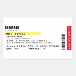 Fake Crazy Pillen Verschreibung Label Halloween Pr Rechteckiger Aufkleber