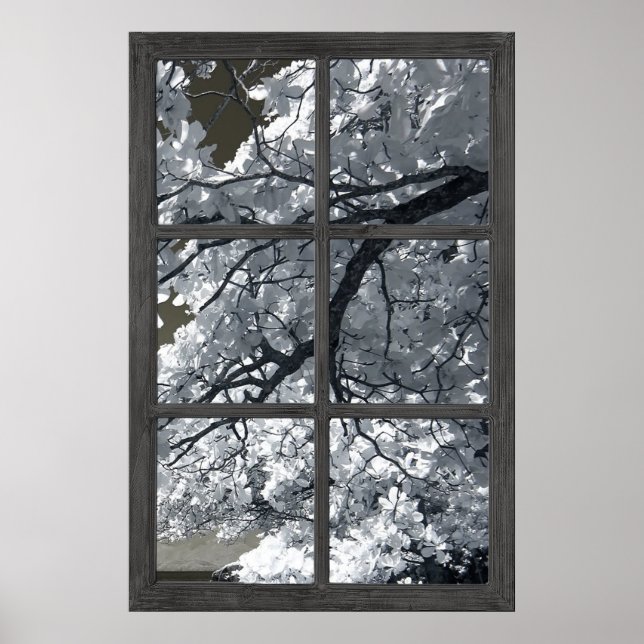 Fake-FensterIllusion Weiße Blume Blüten Poster (Vorne)