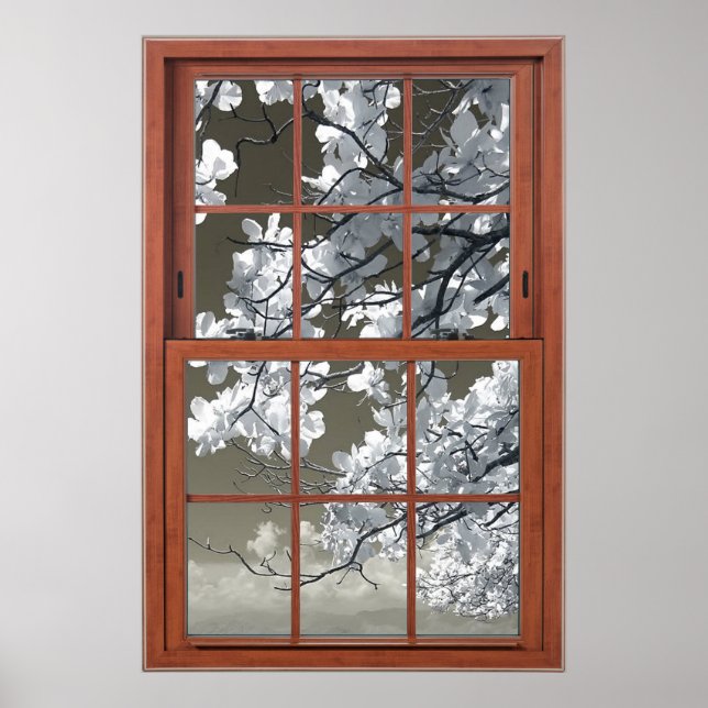 Fake-FenstertäuschungOminorfarbene Blüten der weiß Poster (Vorne)