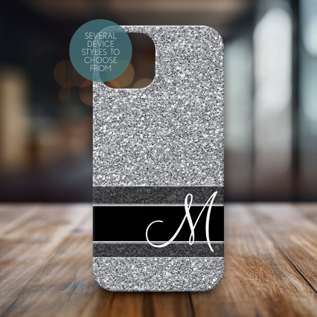 Fake-Glitzer-Muster mit Monogramm-Silber Case-Mate iPhone Hülle (Personalized Phone Case with Monogram)